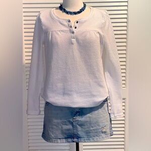 White waffle knit Henley with snaps